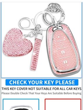 Pink Rhinestone Car Key Fob Cover & Charm Set